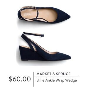 Market & Spruce Navy Billie Ankle Strap Wedges